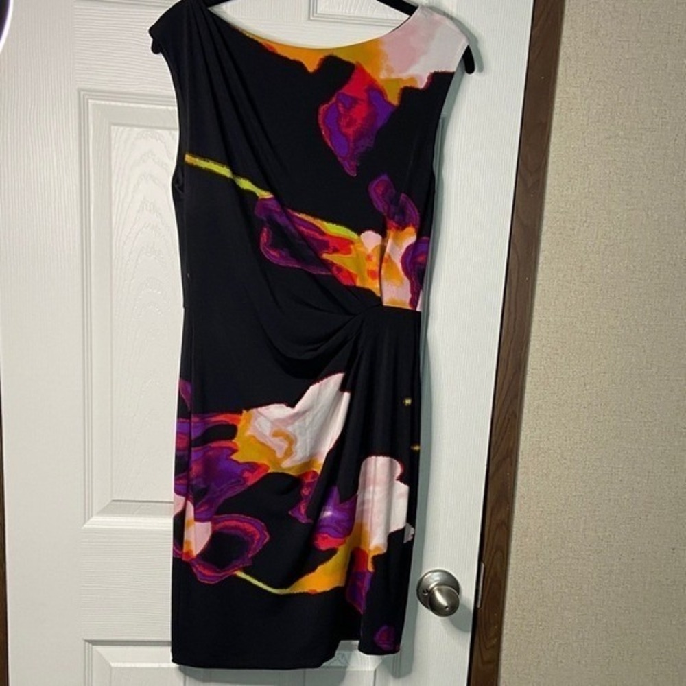 Suzi Chin for Maggy Boutique Abstract Floral Draped Sheath Dress Preloved Size 6